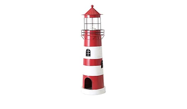 Laterne Leuchtturm Rot Weiss H64cm Aus Metall Windlicht Maritim