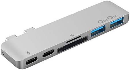 QacQoc GN28A Macbook Pro HUB Aluminum Plug &amp; Play USB C Hub, 2 USB 3.0 Extension Ports, SD &amp; Micro SD and 2 USB-C Connectors with PD Specification MacBook Adapter for New MacBook Pro 2016/2017(Silver)