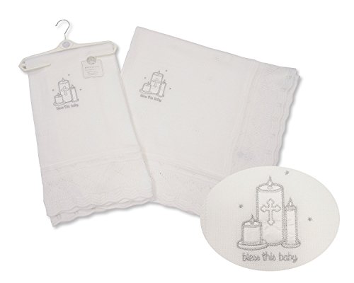 Baby Christening Shawl White/Silver With Embroidery and Applique - 100% Cotton