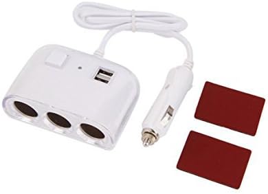 Koiiko® Crystal Case 120W Super Power Auto In-car USB &amp; Three Sockets , In Car 3 Way Cigarette Lighter Socket Splitter Car Charger with Switch and Daul USB Port Holder Adapter DC 12V / 24V White