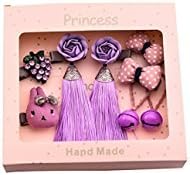 HHui Baby Hair Barrettes for Girls Hair Clips Bow and Hair Ties Tassel Set Hair Accessories Gift Box for Toddlers Headband Hair Slides (Purple Flower)
