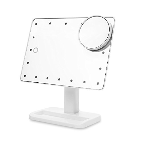 Ovonni L207A LED Touch Screen Kosmetikspiegel mit 10X Lupe 20 LEDs beleuchteter Schminkspiegel Rasierspiegel Dimmbar Batteriebetrieben weiß - 2