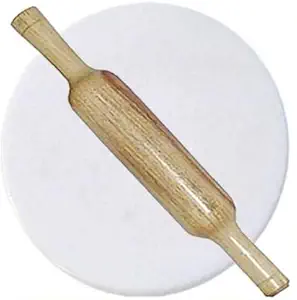 esportic Marble White Chakla with Wooden belan Rolling Pin & Board (White 22 cm) 9 Inch