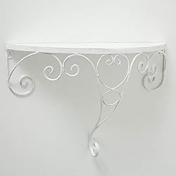 Home Collection Maison Rangement Organisation Etagère Murale Blanche en Fer Forgé B55cm T18cm H38cm