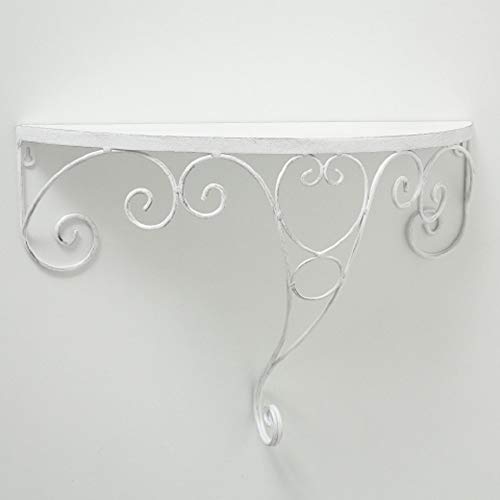 Home Collection Maison Rangement Organisation Etagère Murale Blanche en Fer Forgé B55cm T18cm H38cm