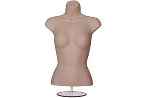 Display Guru Female Hanging Mannequin Half Body Form 3/4 (3 Quarter) Bust Shop Display With Round Stand (Tanned)
