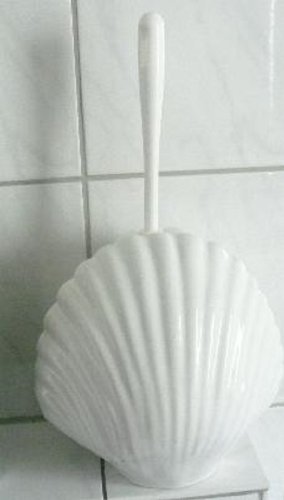 3 tlg. Badset bestehend aus WC-Garnitur, Papierhalter, Seifenspender aus Keramik Form Muschel Dekor weiß
