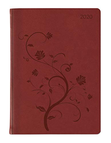 Ladytimer Grande Deluxe Red 2020 - Taschenplaner - Taschenkalender A5 - Tucson Einband - Motivprägung Floral - Weekly - 128 Seiten