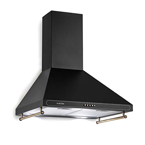 Klarstein Victoria Retro hotte aspirante - 60 cm, débit d'air extrait: 645 m³/h, rambarde, 3 réglages de puissance, 2 lampes LED, 2 filtres à graisse en aluminium, mode recirculation, noir