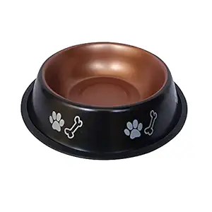 Naaz Anti Skid Dog Bowls Export Quality(Black&Copper) Bone&Paw Pet Bowl for Feeding Dogs Cats and Pets 1500ML Extra Large
