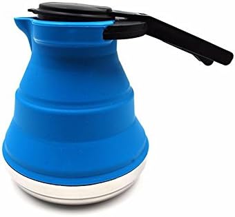 Carreguard 1.5L Outdoor Collapsible Candy colors Silicon Kettle Design Stainless Steel Base Compact and Silicone Kettle (Blue)