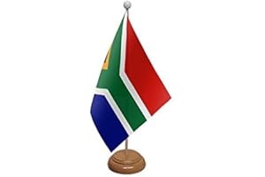 UKFLAGSHOP 9" x 6" South Africa African Large Desktop Table Flag With Wooden Base & Pole Ideal For Party Conferences Office Display