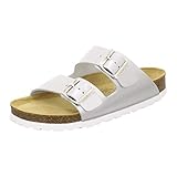 AFS-Schuhe 2100, Bequeme Damen Pantoletten echt Leder, praktische Arbeitsschuhe, Hausschuhe, Handmade in Germany Größe 38 EU Silber (Silber)