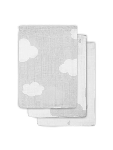 Jollein 536-848-65057 Mull Waschlappen Clouds, 3 pack, grau