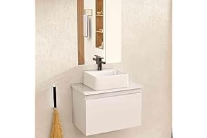 BELLOBATH - Mueble Baño Suspendido con Lavabo de Cerámica Cuadrado y Espejo, Mueble Baño con Lavabo Montado con 1 Cajón, 49,5 x 32 x 30 cm, Mueble Roble