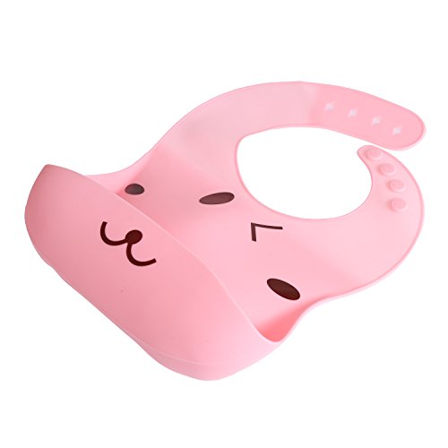 LEADSTAR Baby Lätzchen Bib mit Auffangschale weiches wasserdichtes Lätzchen aus Silikon Grün Pink - 4