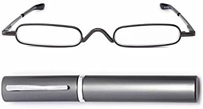 KAIBSEN® 2 Pack Metal Frame Rimmed Slim Reading Glasses - Classic Readers in Slim Pen Clip Portable Hard Case Reading Glasses/Portable Pocket Clip Aluminum Case