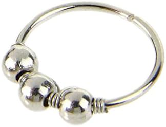 Crasy Shop Women's FashionTurquoise Beads Nose Rings Simple Nose Hoop Body Piercing Jewelry for Party Club Dancing Wedding -10mm (Silver)