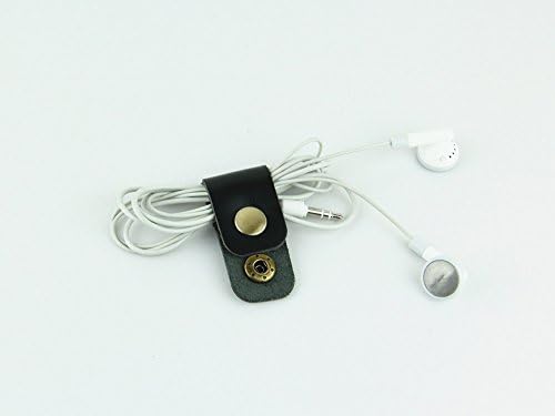 HANDMADE Real leather Headphone Earphone cable winder tidy wrap reel, black, for mp3 iphone ipod earbud earpod (Adjustable (Two Buttons))