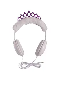 Girls Cartoon Muff Headphone Purple Princess Crown with mic (Brown)