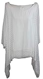  BZNA Seiden Tunika Seidenbluse Weiß Bluse mit Punkten pünktchen Muster Seidentunika Fledermaus Ärmel 38 40 42 44 one size Damen Dress Oberteil elegant