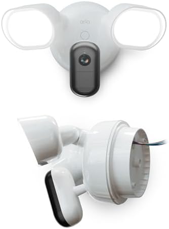 Arlo Floodlight 2K con cavo, Telecamera Wi-Fi da esterno, 2K HDR, Grandangolo 160°, Visione notturna a colori, Sirena d’allarme, Fino a 2000 lumen, Prova di Arlo Secure, 2 telecamere