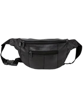RAS® Echtes Schwarzes Leder Qualität Taillenbeutel Reisetasche Verstellbarer Gürtel #1013