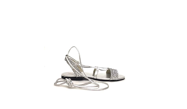 Sandali alla Schiava Bassi Glitter Argento con Lacci Incrociati alla  Caviglia in Vera Pelle Made in Italy : Amazon.it: Scarpe e borse