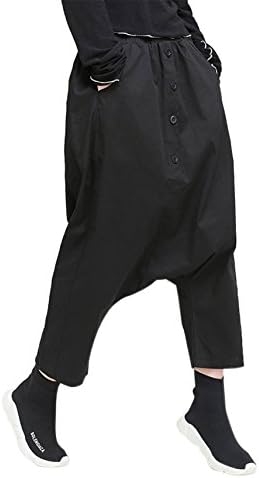 Womens Casual Hip Hop Hippie Capri Black Trousers Drop Crotch Pants