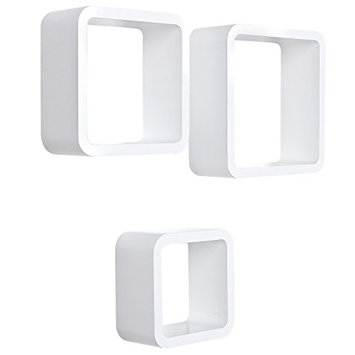 SONGMICS Juego de 3 estantes para libros CDs Estanterías de pared Cubos retro blanco LWS104