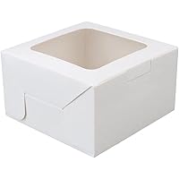 EDATOFLY 50 Pack White Bakery Boxes with Window, White Kraft Paper Cupcake Boxes with 60 Stickers Cookie Boxes Gift Packaging