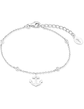 s.Oliver Damen-Armband SO PURE Anker 925 Silber rhodiniert Zirkonia weiß 19 cm - 2017249