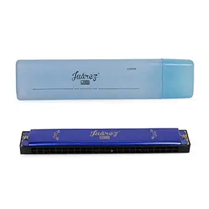 JUAREZ Junior JJ24HB 24 Holes Harmonica Key of C Scale | Mouth Organ | Cover - Aluminium | Comb - Abs | Reed  Brass Blue