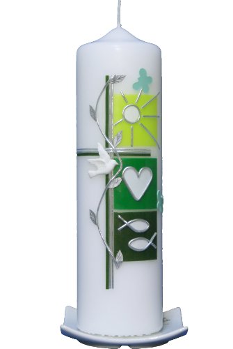 Taufkerze Sommer (grün) 25x7cm mit Karton, wird NUR auf Kundenwunsch für Sie gefertigt. Bei uns bekommen sie keine Massenware. Jede Kerze für sich, ist ein Unikat.