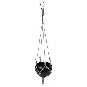 Kraft Seeds Presents Premium Range Hanging Metal Planter Black Colour with Jute Rope for Home and Garden Use, (Model: KSMP1025)