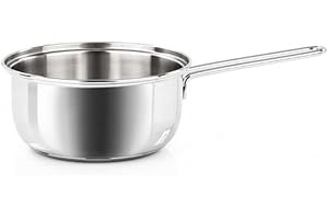 Barazzoni Casseruola manico lungo ø14 cm, Made in Italy, Capacità 0,9 lt, Acciaio Inox 18/10, Induzione+Gas. Triplo fondo. PFAS free. Linea Bonita