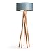 Produktbild Hochwertige Design Stehlampe Tripod mit Textil Schirm aus Chintz in grau gold und Stativ/Gestell aus Holz Echtholz (Buche) | H= 160cm | Stehleuchte | Natur | Handgefertigte Leuchte