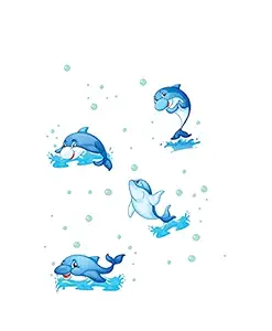 woopme Amazing Dolphins in Water Door Stickers for Living Kids Couple Bedroom Door Wall Home Decoration Printed Vinyl Stickers L X H 88 X 70 Cms