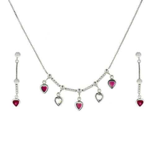 Silber Halskette Ohrstecker Set Indische Schmuck Rot für Mädchen