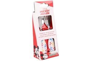 ILS I LOVE SHOPPING Set de couverts pour enfants en acier inoxydable - fourchette et cuillère (Mickey Mouse)