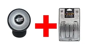 SELLCOM I-pop Combo: Universal Steering Wheel Spinner Knob + Car Door Edge Scratch Guard| Door Guard Bumper Protector| 360 Rotation (Silver-Black knob, Silver door guard)