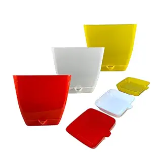 Stay Hungry Products - Plastic Self-Watering Square Multi-Color Plastic pots 6 inches15 cm for Indoor and Outdoor pots for Gardening (Pack of 3) Home Decors
