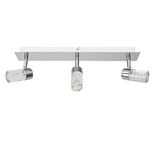 Modern 3 Way Straight Bar Silver Polished Chrome Bathroom Ceiling Light with Bubble Effect Glass Cylinder Shades - IP44 Rated