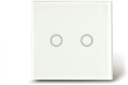 Touch Switch UK Wall Switches White Glass Panel, 110~250V, 2 Gang 1 Way, Touch Light Switch Light