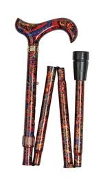 Classic Canes Fashionable Height Adjustable Folding Walking Stick - Orient Red & Orange Cane
