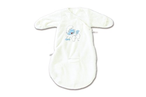 Baby Boum Unisex Baby 60cm Long Super Soft Car Seat Sleeping Bag with Arms and Scratch Mitts with High Quality Smurf Appliqué Milky White 0-3 Months