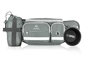 Ainmhit Dog Treat Pouch for Training, Dog Fanny Pack with Collapsible Water Bowl & Poop Bag Dispenser & Bottle Holder, Dog Walking Bag with Adjustable Waist Strap (Grey)