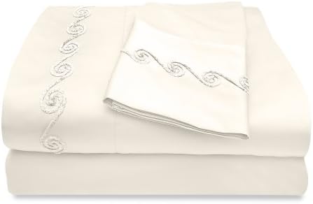 Veratex The Chenille Swirl Collection Contemporary 1200 Thread Count 100% Cotton Sateen Pillowcase Pair with Embroidered Design, King Size, Ivory