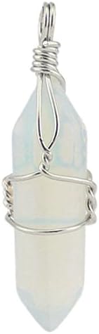 Aituo 1 Pcs Wire Wrap Gemstone Crystal Quartz Healing Point Chakra Pendants Necklace for Jewelry Making Charm (Opal)