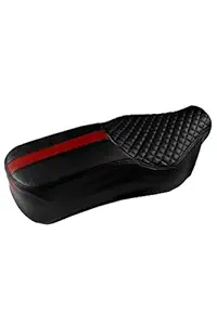 Elegant Faux Leather Custom Fit Bike Seat Cover for Jawa 42 (Cameo Black and Red)